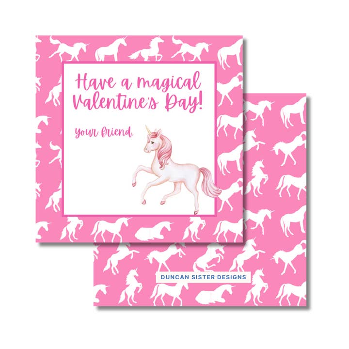 Girly Pink Unicorn Valentine's Day Gift Tags | Set of 24 for wholesale by Duncan Sister Designs