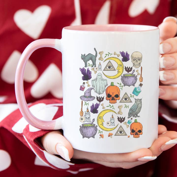 Halloween Symbols Mug, Witch Mug, Wizard Halloween Magic Mug for wholesale by NVC Ecommerce LLC