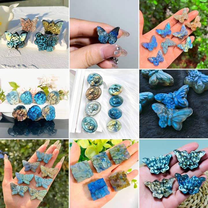 DIY Naturlig Blå Labradorit Fjärilssnideri Ornament för wholesale av Gemcohub