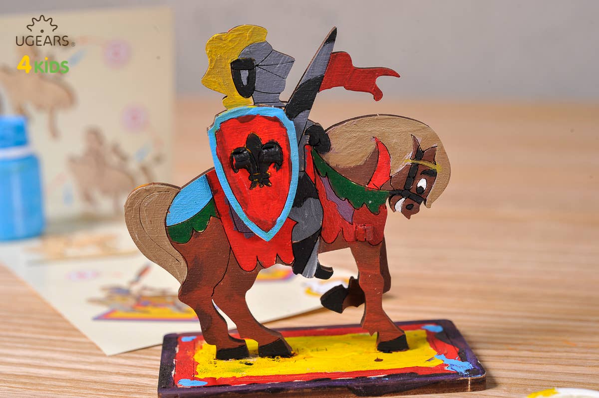 Ukidz LLC - Wholesale DIY Craft Kit - Kids - UGears 4Kids Knight (Wooden 3D Puzzle -Coloring)6