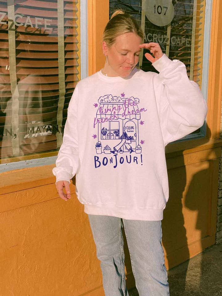 Felpa Grafica in Pile da Donna, Bonjour per la vendita all'ingrosso da parte di Khristee