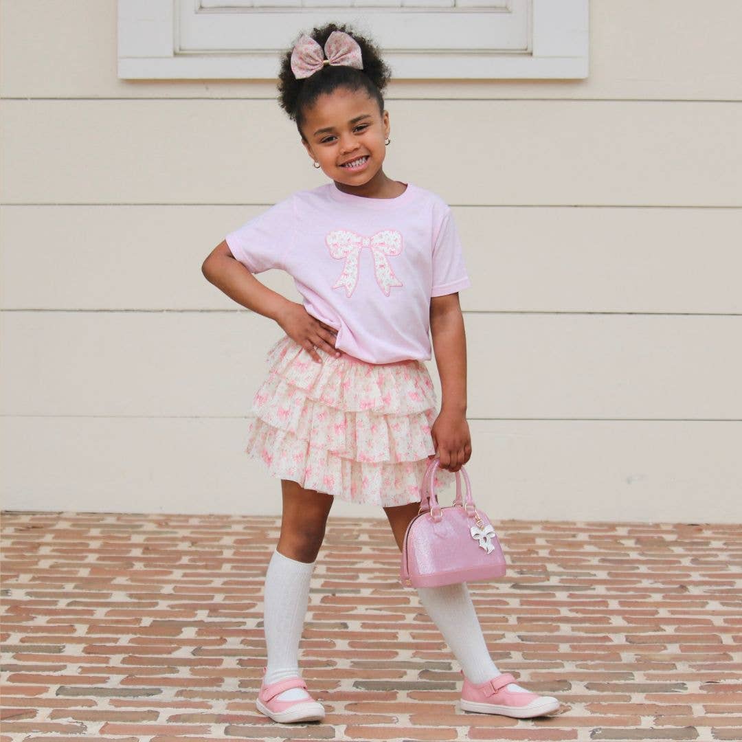 Sweet Wink - Wholesale T-Shirt - Kids - Ditsy Floral Bow Patch Short Sleeve T-Shirt - Spring 20265