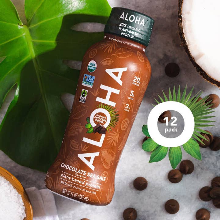 Aloha - Wholesale Sports/Energy Drink - 12oz Chocolate Sea Salt Protein Drink (Pack of 12)