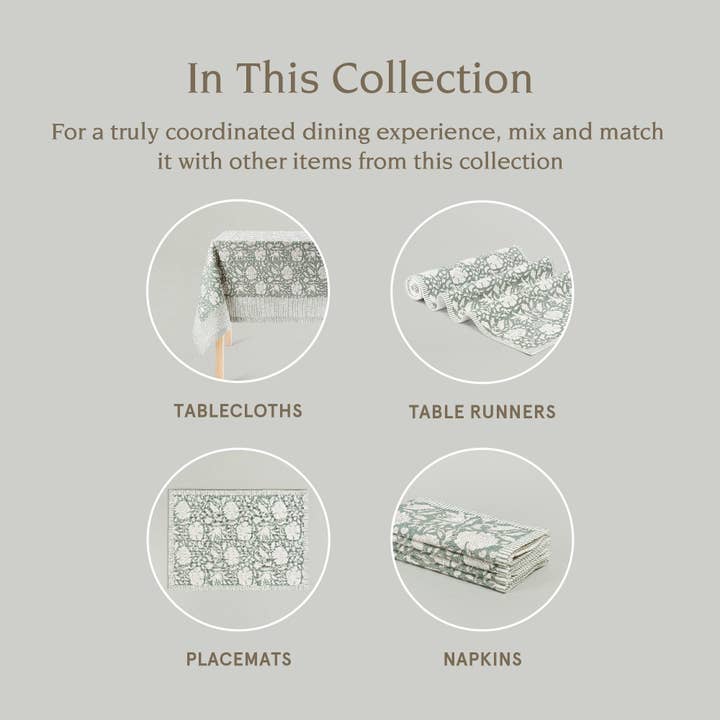 over&back - Wholesale Table Runner - Hand-Blocked Table Runner Floral Patterns 18x10846