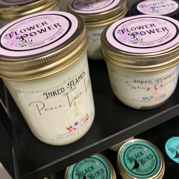 Flower Power - Soy Wax Candle for wholesale by Inked Flames Candle Studio