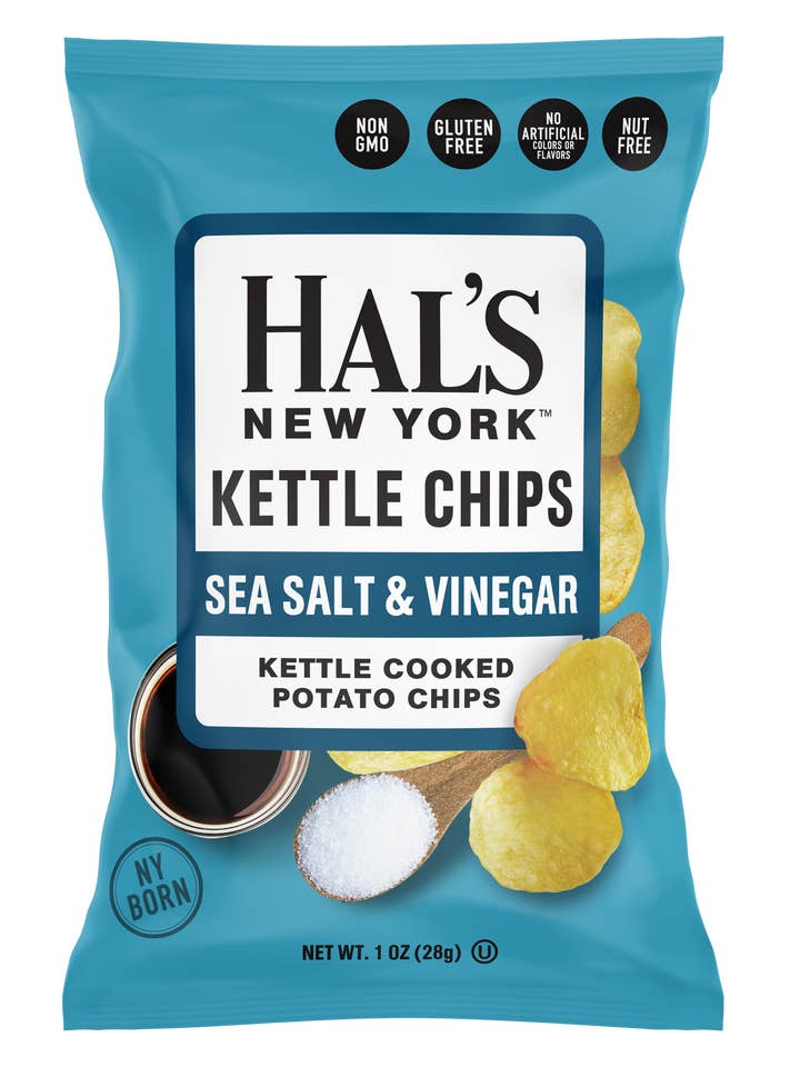 Hal's New York Kettle Chip Sea Salt Vinegar 1oz Single Serve for wholesale by Hal's New York