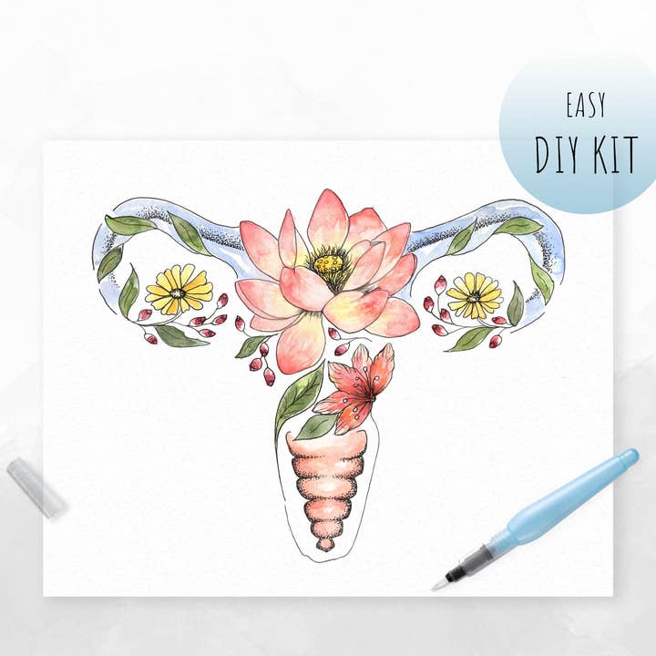 Floral Uterus Watercolor Kit for wholesale by Maya X Kiwi