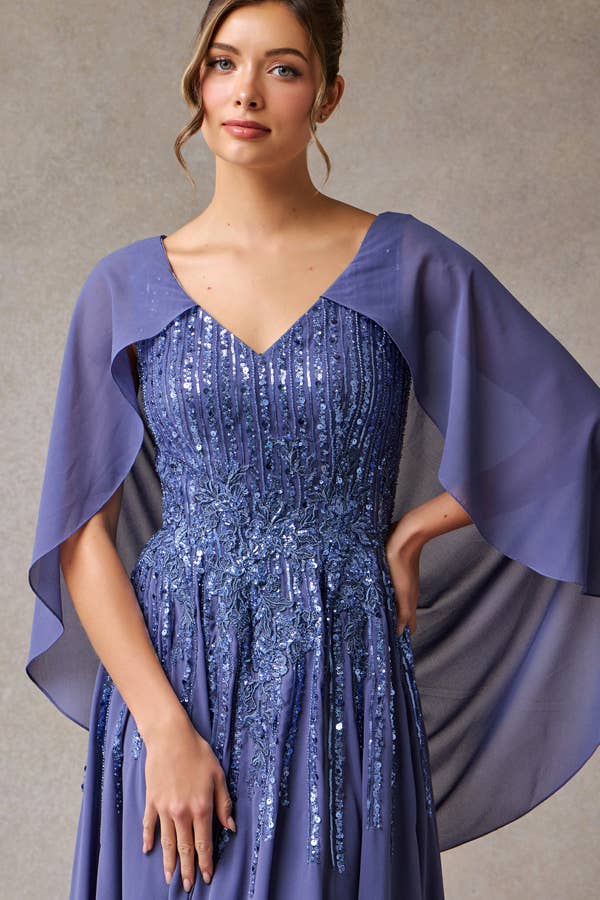 Babyfox Apparel - Vente Robe de soirée – femme - Robe Mère de la Mariée à Manches Courtes avec Capelet et Décolleté Cœur3