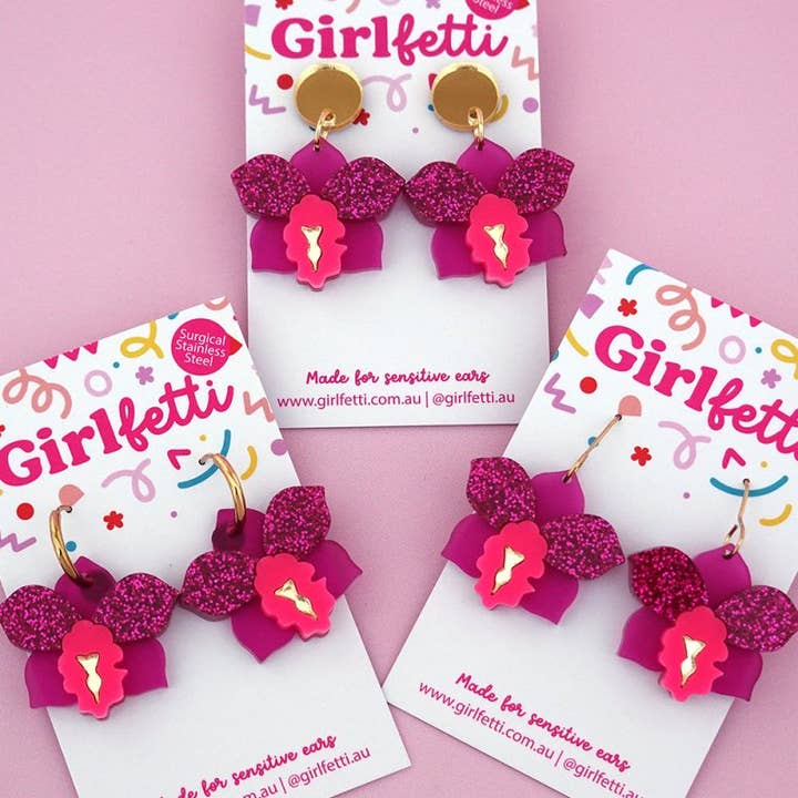 Orchid Acrylic Dangle Earrings for wholesale by Girlfetti