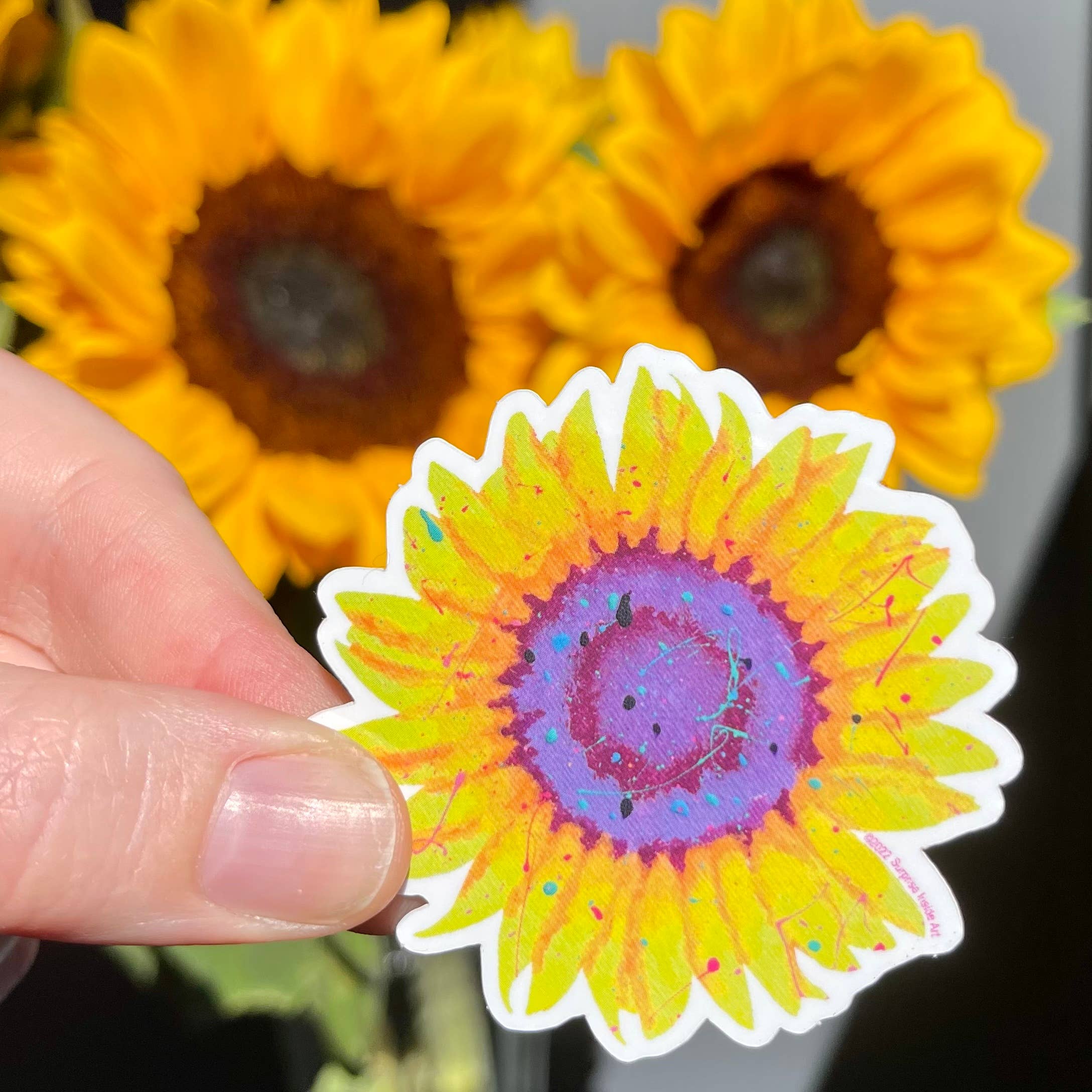 Surprise Inside Art - Wholesale Sticker - Sunflower Splatter Paint Weatherproof Vinyl Sticker1
