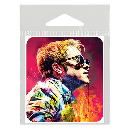 SJT Enterprises, Inc. - Wholesale Sticker - Elton John - hot pink and yellow flames (watercolors) small