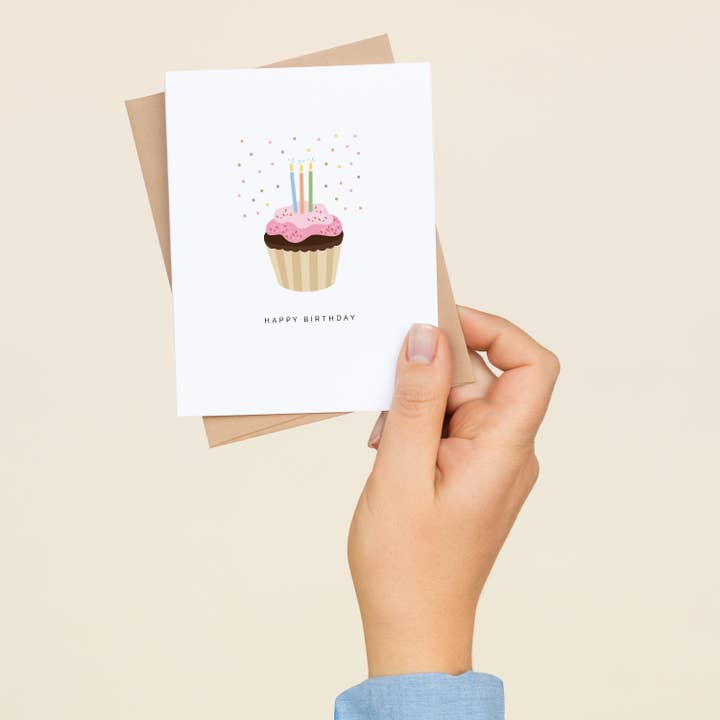 HAZELMADE® Tea Towels + Gifts - Wholesale Birthday Card - "Happy Birthday" Chocolate Cupcake | Greeting Card