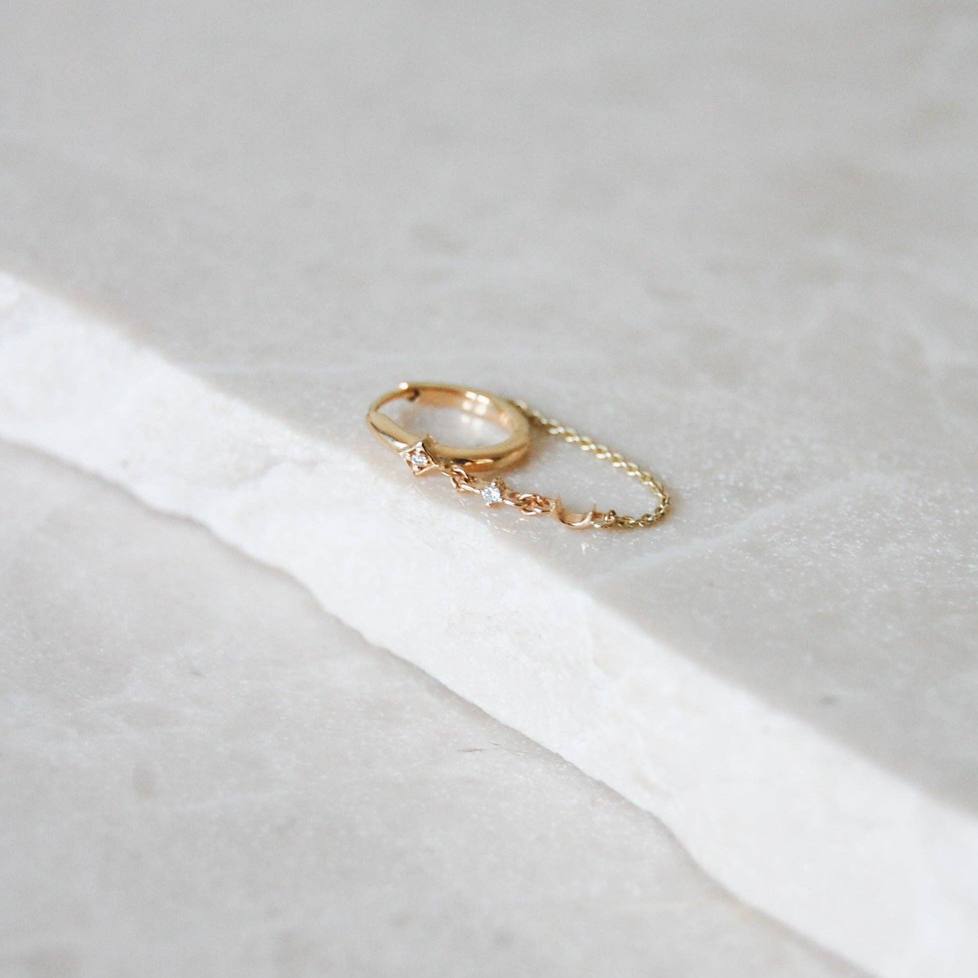 ZOHREH - Wholesale Huggie Earrings - Diamond Moon Chain Huggie Hoop Earring 9k Gold6