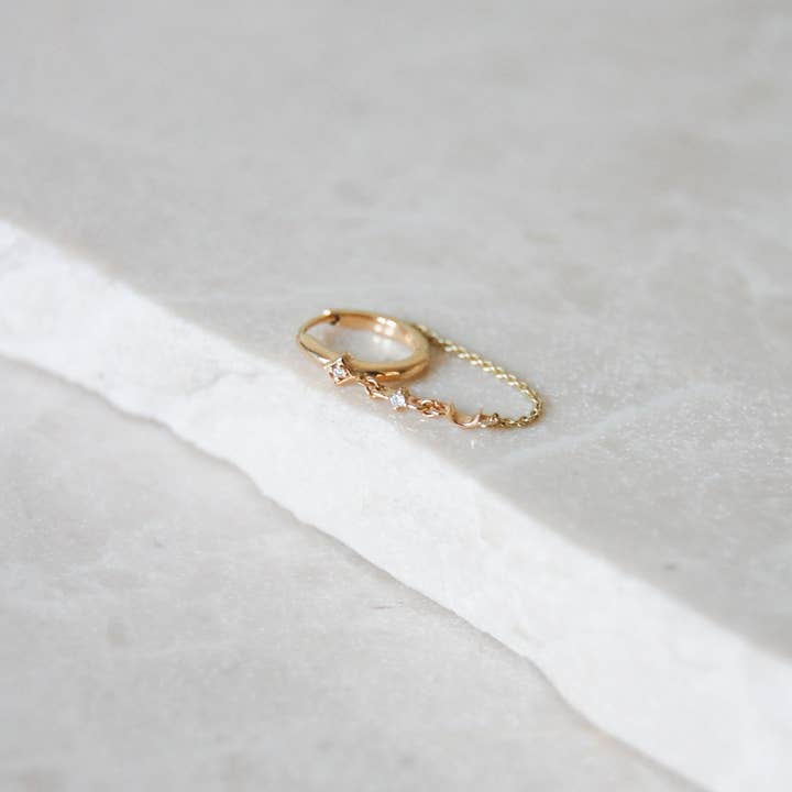 ZOHREH - Wholesale Huggie Earrings - Diamond Moon Chain Huggie Hoop Earring 9k Gold6