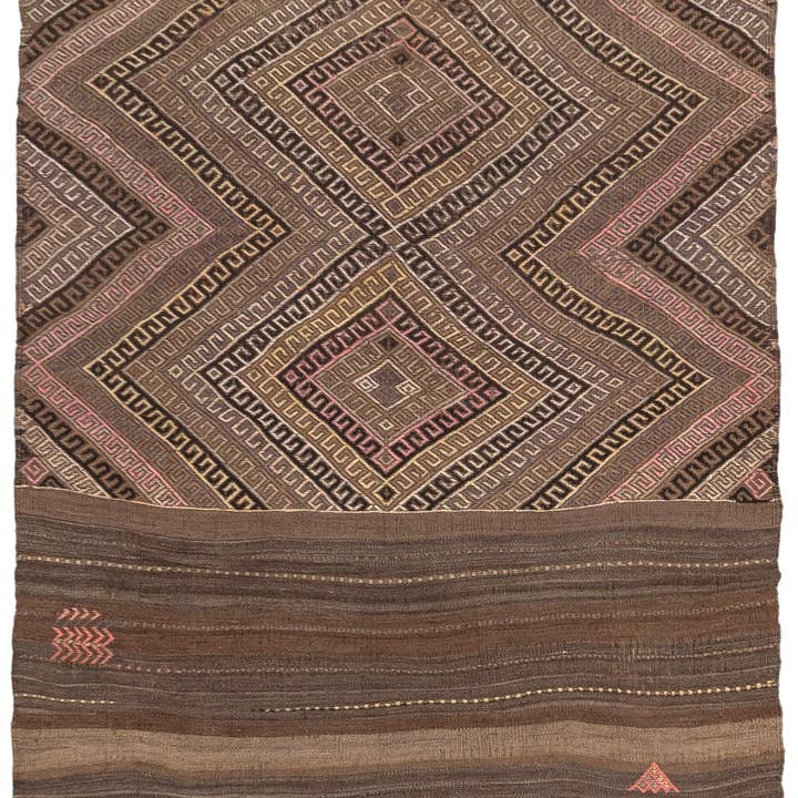 Tappeto Kilim Vintage Marrone Piccolo (3'7'' x 4'2'') per la vendita all'ingrosso da parte di Rugtolia