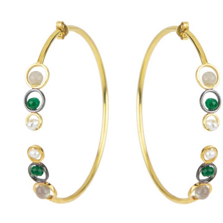 Boucles d'oreilles Harmony - Argent, Perle, Agate, Labradorite pour la vente par Eleni Orfanou