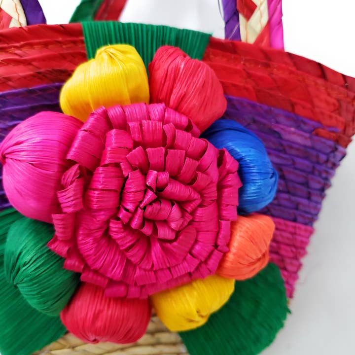 The Little Pueblo - Wholesale Beach Bag - Mexican Floral Palm Bag Handmade Candy Bag Flower Straw Bag8