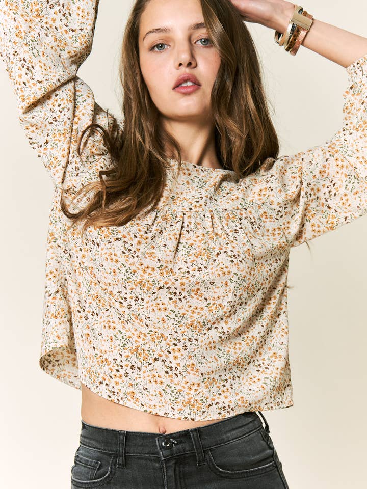 Petal Dew - Wholesale Blouse - Women's - FLORAL PRINT FRILLY TOP BLACK LACE UP - P0008315