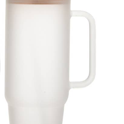 Creative Gifts International Inc. - Venta al por mayor Vaso termo - Vaso de Vidrio Esmerilado de 40 oz. con Tapa de Bambú con Asa