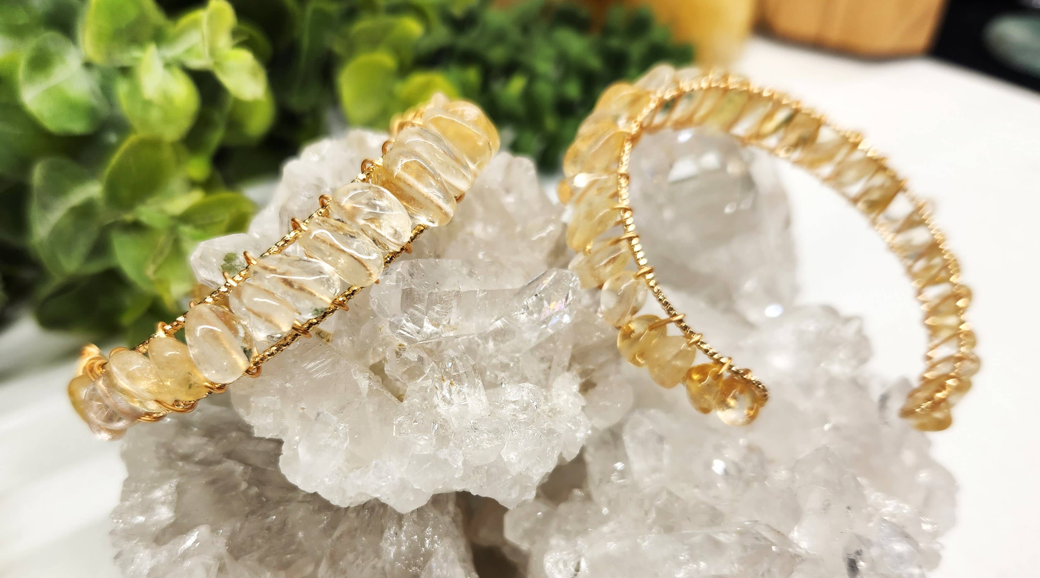 Meraki Gemstones – wholesale Manschettarmband – Citrin armband/manschetttrådsinpackat armband-18kt. Guld Overla2