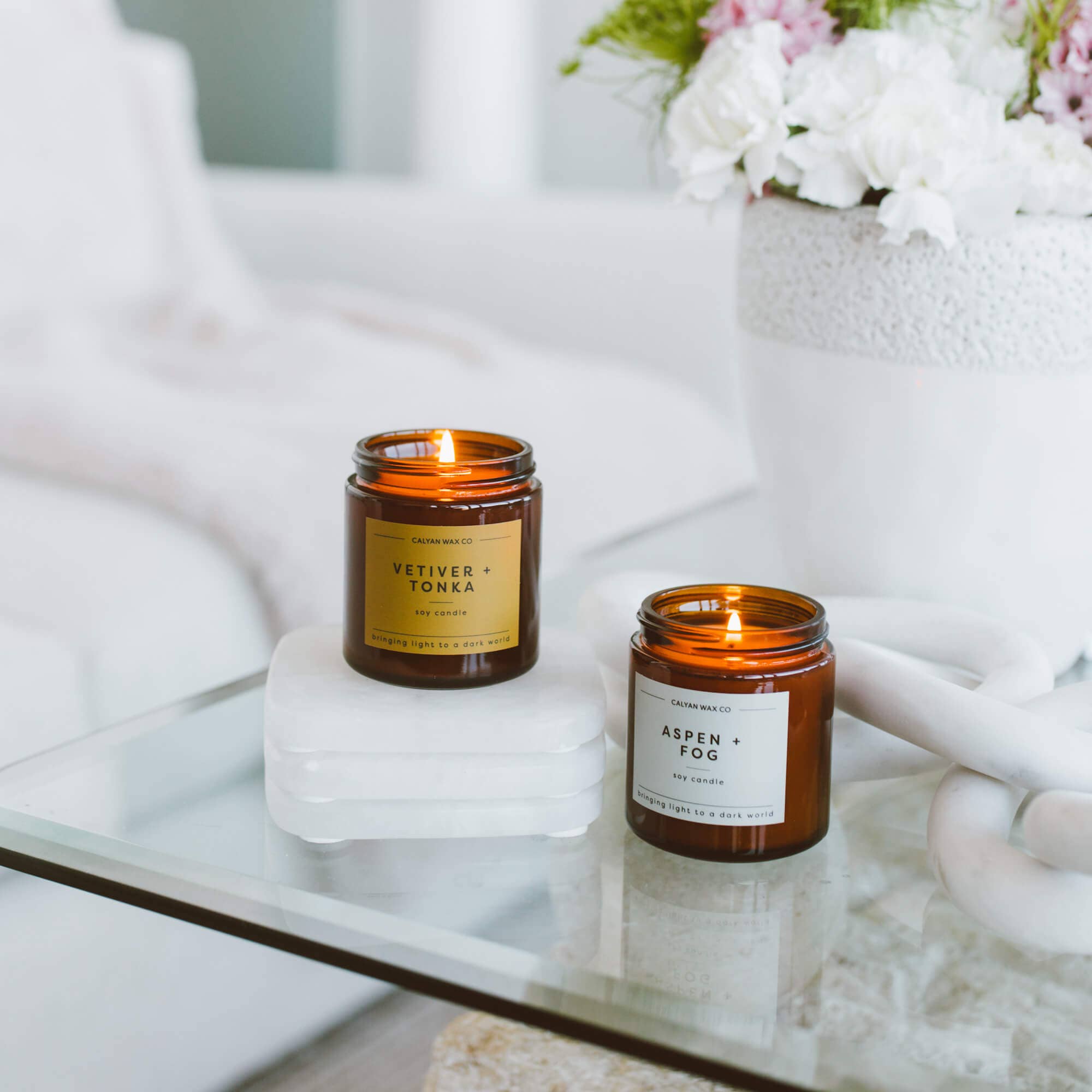 Calyan Wax Co. – wholesale Jar/filled candle – Aspen + Fog - Mini Amber Jar Soy Candle3