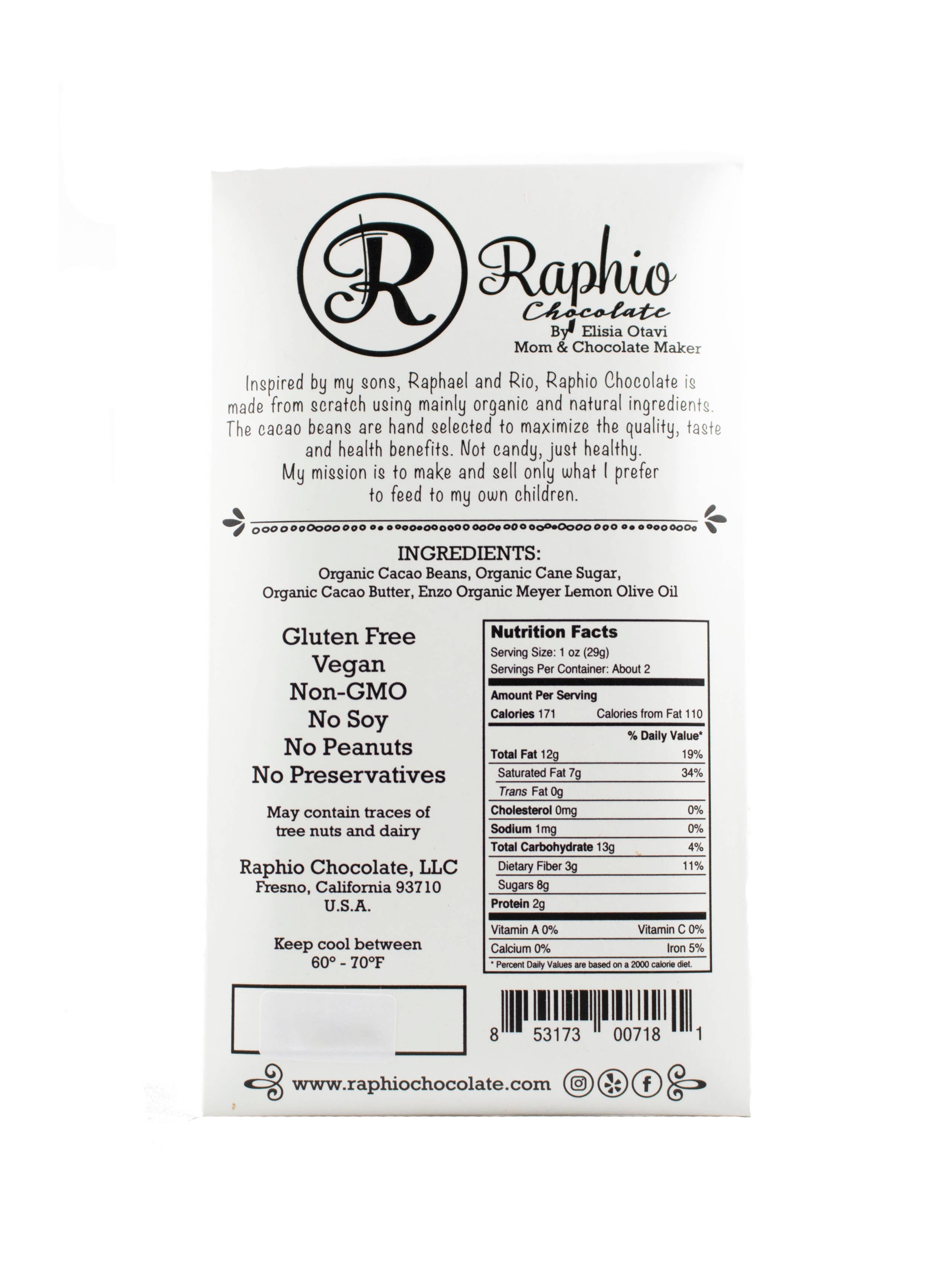 Raphio Chocolate – Großhandel Schokoriegel – Meyer Zitronen-Olivenöl-Schokolade1