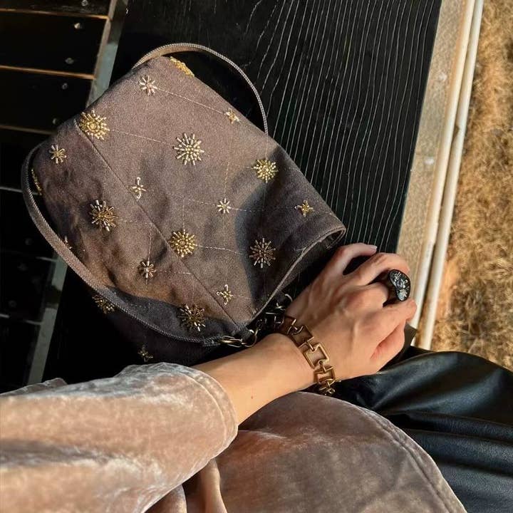 Vintage Studded Denim Shoulder Bucket bag DP25G643 for wholesale on Faire2