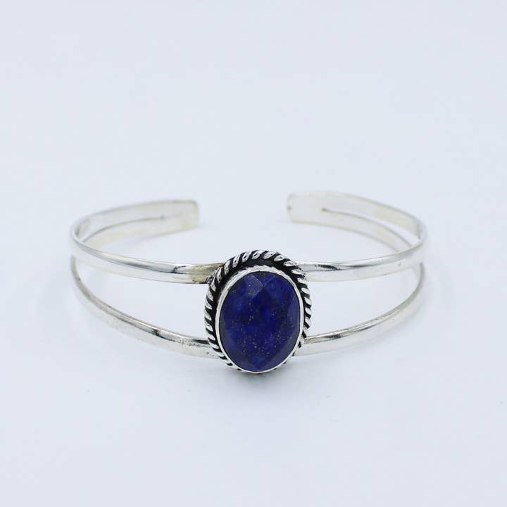 Natural Lapis Lazuli 925 Sterling Silver Handmade Bangle for wholesale by Silvex Jewelry