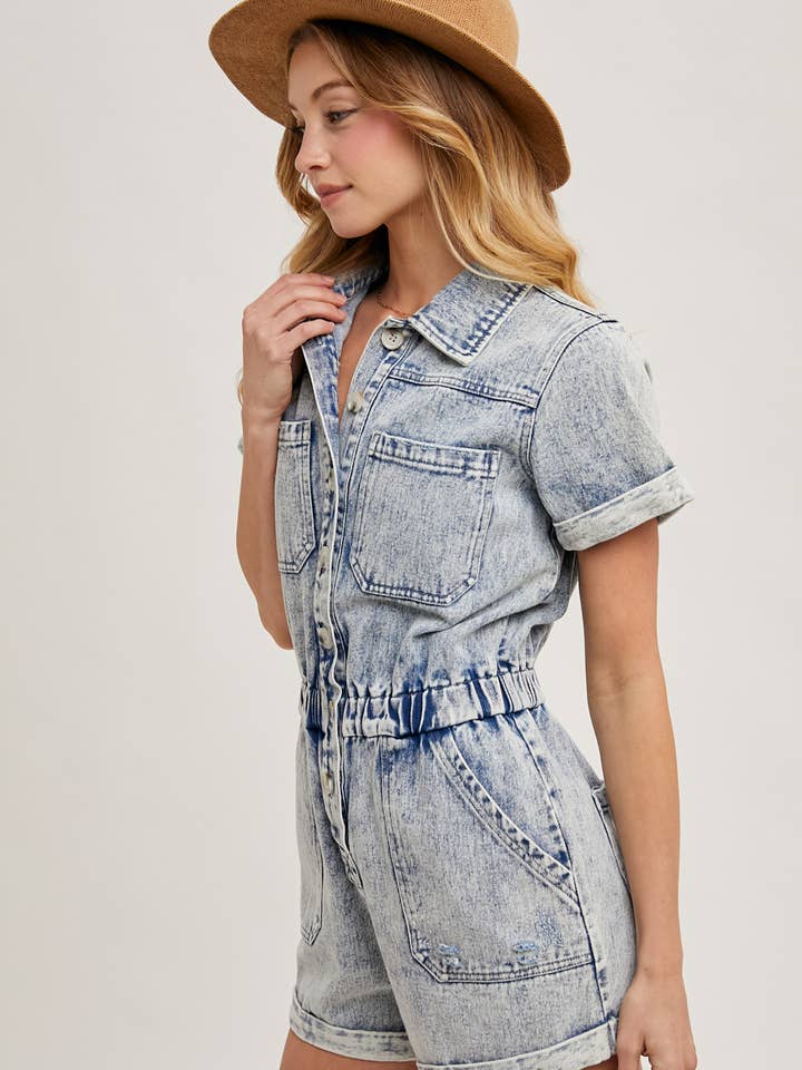 Bluivy – Romper - Mulher por atacado – CASACÃO DE MANGA CURTA EM JEANS LAVADO6