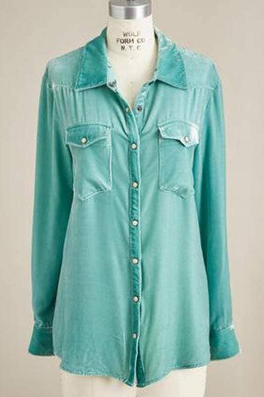 Flarix - Wholesale Button Down Shirt - Women's - Vintage-Wash Button-Up Long Sleeve Shirt2