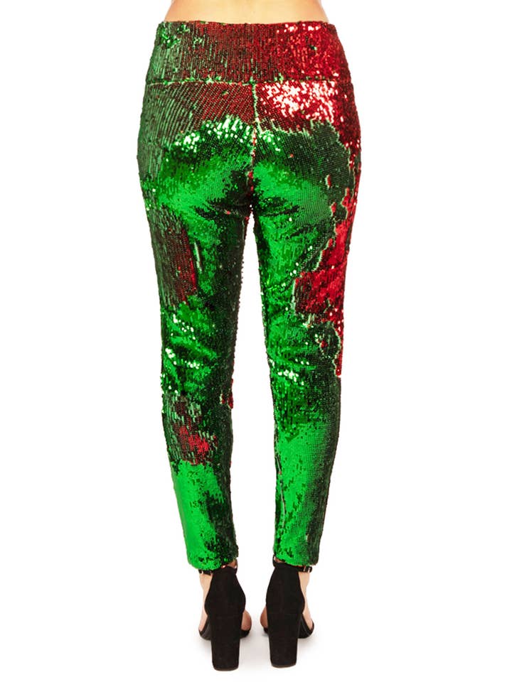 Tipsy Elves – wholesale Fashion leggings – Women's – Red and Green Reversible Sequin High Waisted Leggings