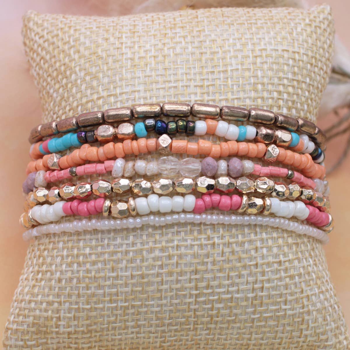 ZAD - Wholesale Beaded Bracelet - Warm Tone Gold Orange Bead Bracelet Set3