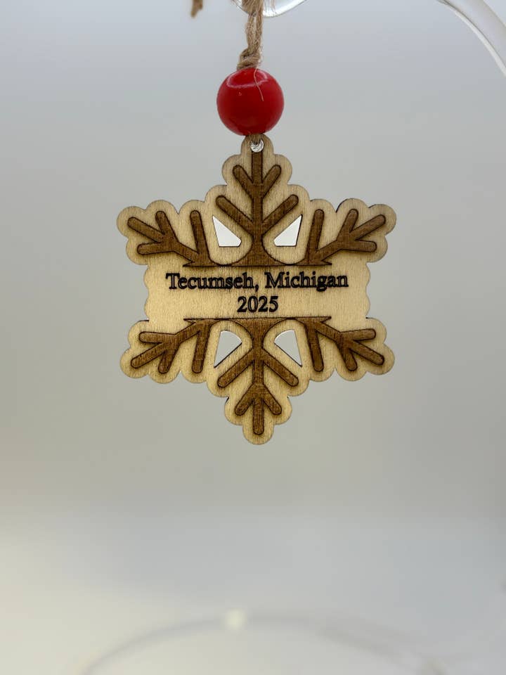 PERSONALIZED Snowflake 2025 Wood Ornament for wholesale by Chickadee Woods Designs, LLC