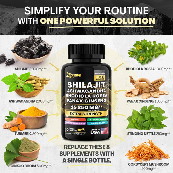 Zoyava - Wholesale Oral Supplement/Vitamin - Ultimate Duo Shilajit Power ShilaStrength Blend - 15,250MGs and SightShield Lutein and Zeaxanthin Supplements 8000 MG