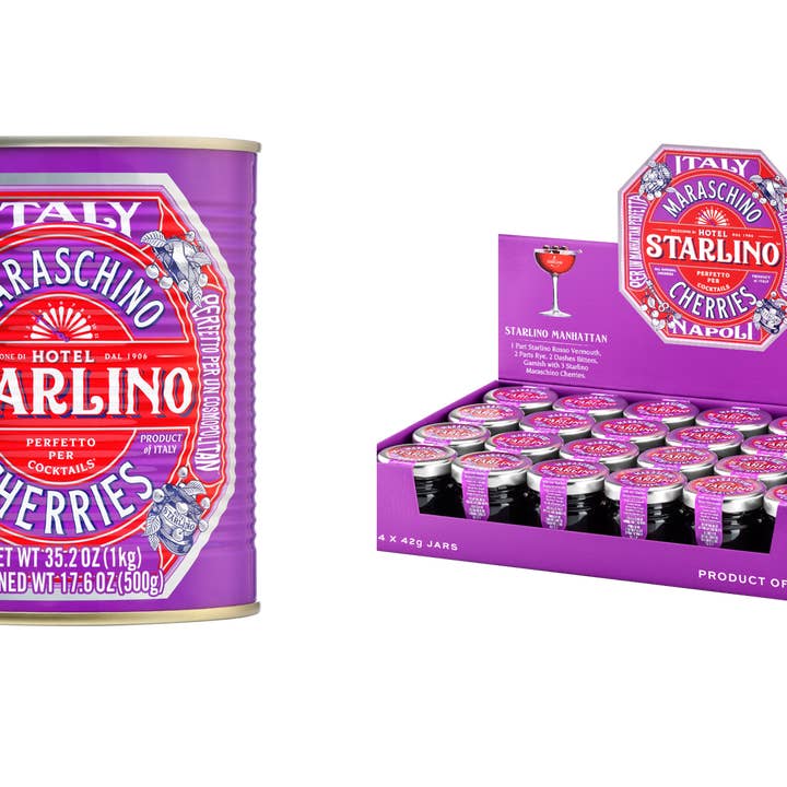 Tin AND Mini Jar Bundle -6 x 1kg Tins with 24 mini 42g jars for wholesale by Hotel Starlino Italian Maraschino Cherries