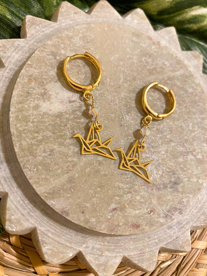 ORIGAMI CRANE Gold Earrings for wholesale by Kokoro - M.Handmade