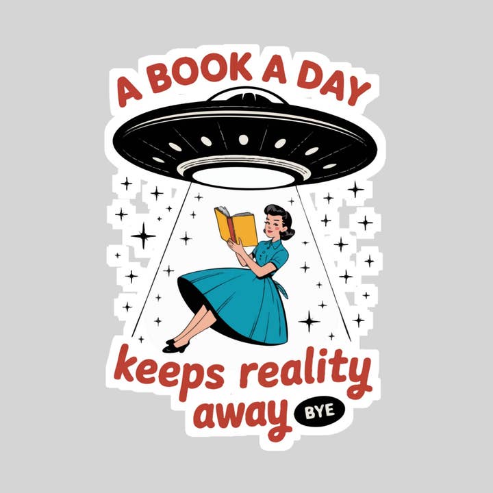 A Book a Day Keeps Reality Away – 3" Waterproof Bookish Sticker with Holo Overlay – Reading, Books, Reader Gift, Book Lover for wholesale by Purely Bookish