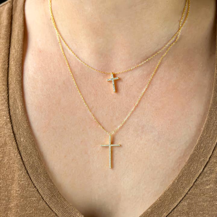 Diamond Cross Necklace - Sterling Silver CZ Cross Pendants for wholesale by Blueyejewelry