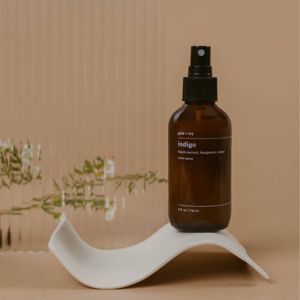gold + ivy – wholesale Room & linen spray – indigo room + linen spray - black currant, bergamot, honey2