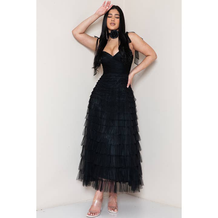 ABITO A STRATI IN RETE CON SPALLINE REGOLABILI E FIOCCO MF21468 per la vendita all'ingrosso da parte di Maniju