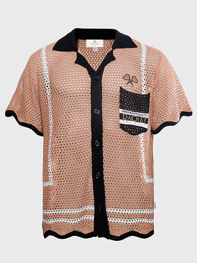 Racket Club Crochet Knit overhemd met korte mouwen en knoopsluiting voor wholesale door hideout