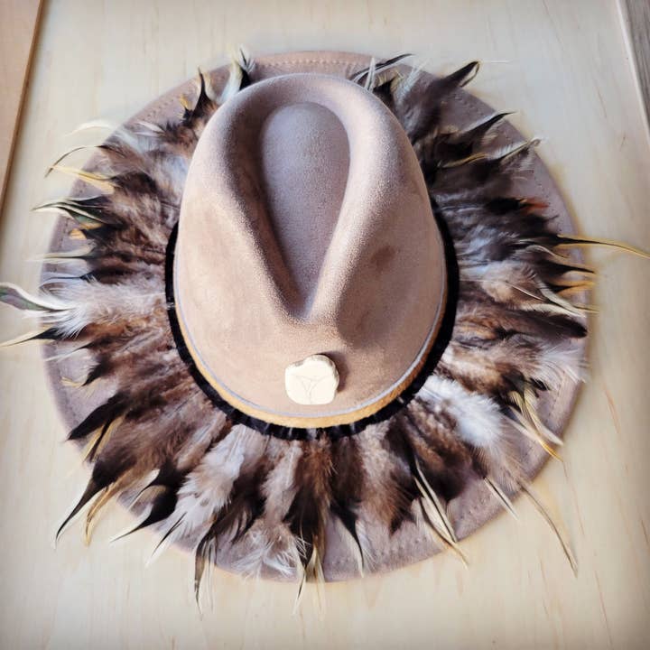 The Jewelry Junkie - Wholesale Fedora - Women's - CUSTOM Feather & White Turquoise Cowgirl Western Boho Hat A1161