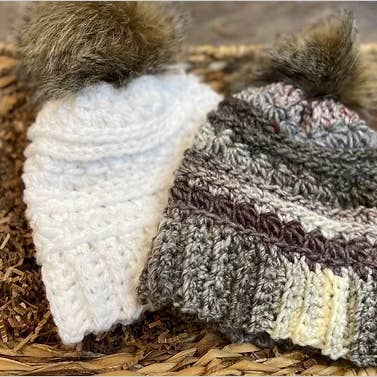 Star Stitched Crochet Winter Hat with Fur Pom Pom for wholesale by Rosemary's Baby M.E.K.
