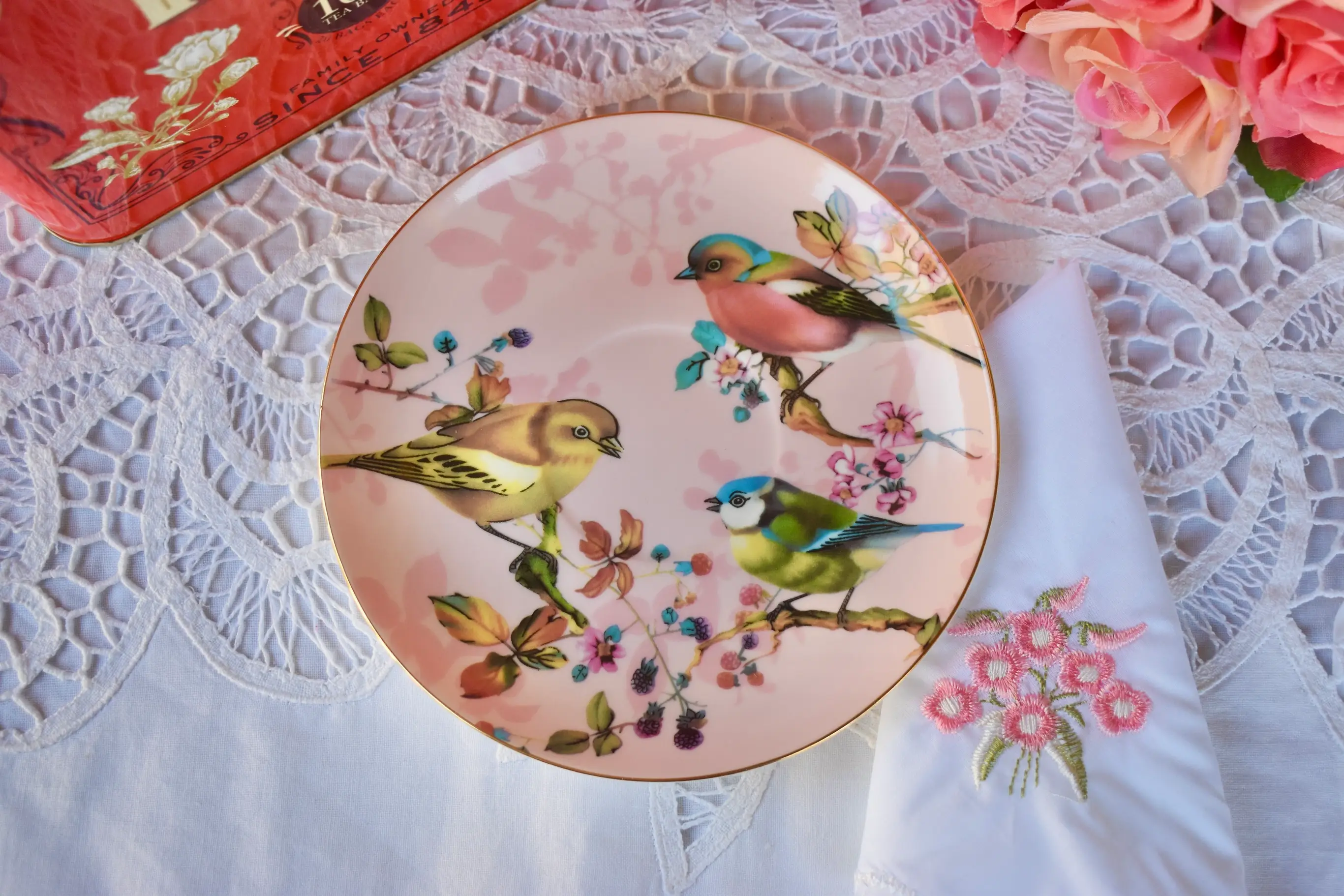 All Little Cute Things - Wholesale Tea Set - Blush Pink and Gold with Birds Teacup and Saucer2