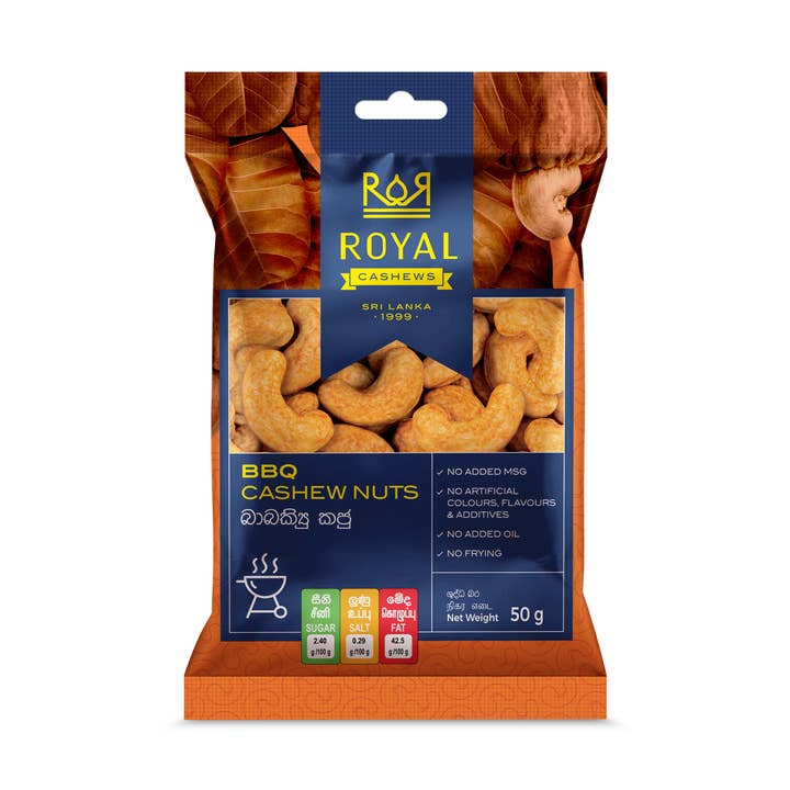 50g BBQ Cashew Nuts Pack for wholesale by Royal Cashews