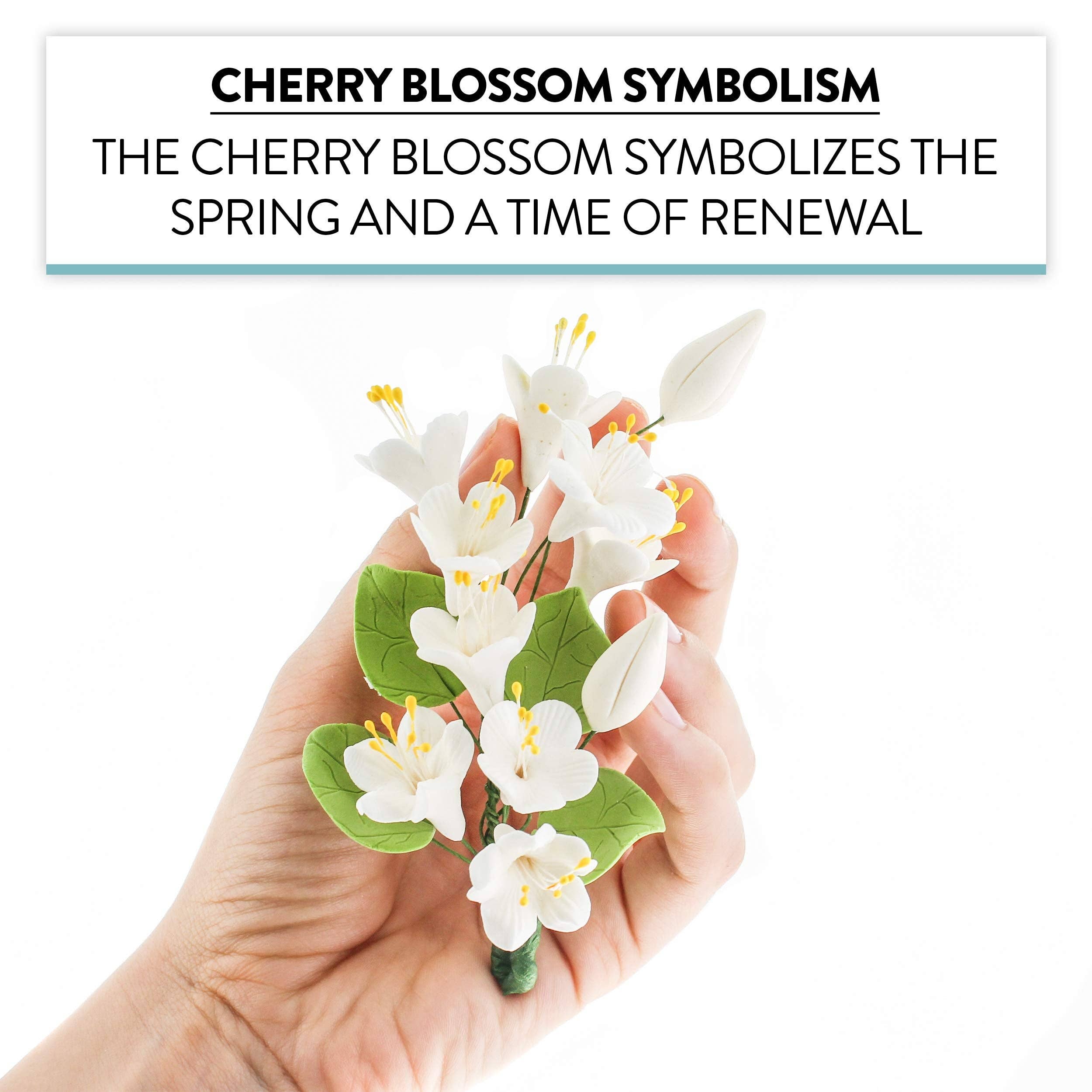 Global Sugar Art - Wholesale Cake/Cupcake Topper - Cherry Blossom Sugar Cake Flower Spray, by Global Sugar Art, White4