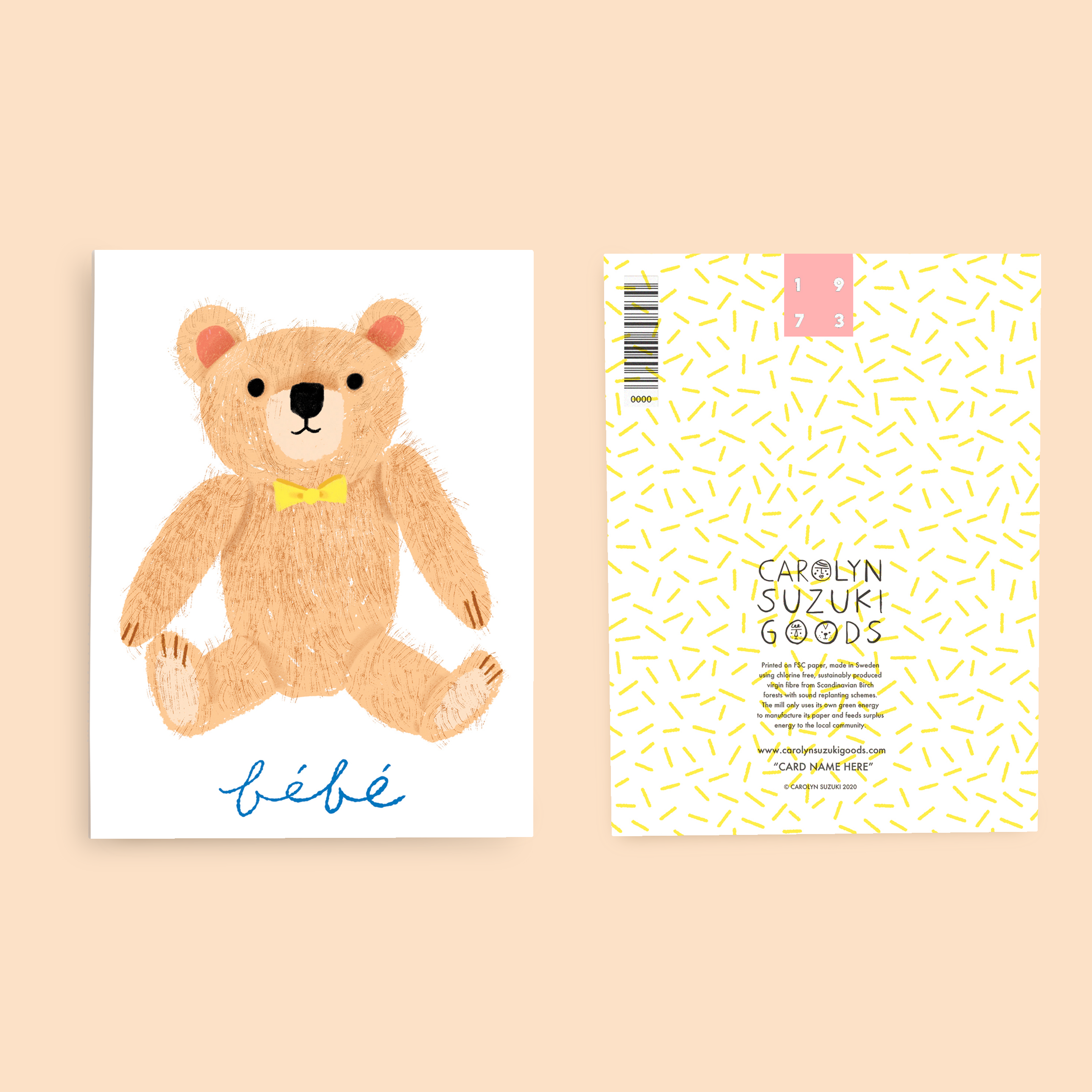 Carolyn Suzuki - Vendita all'ingrosso Biglietto di auguri per la nascita - TEDDY - Carta per bambini1