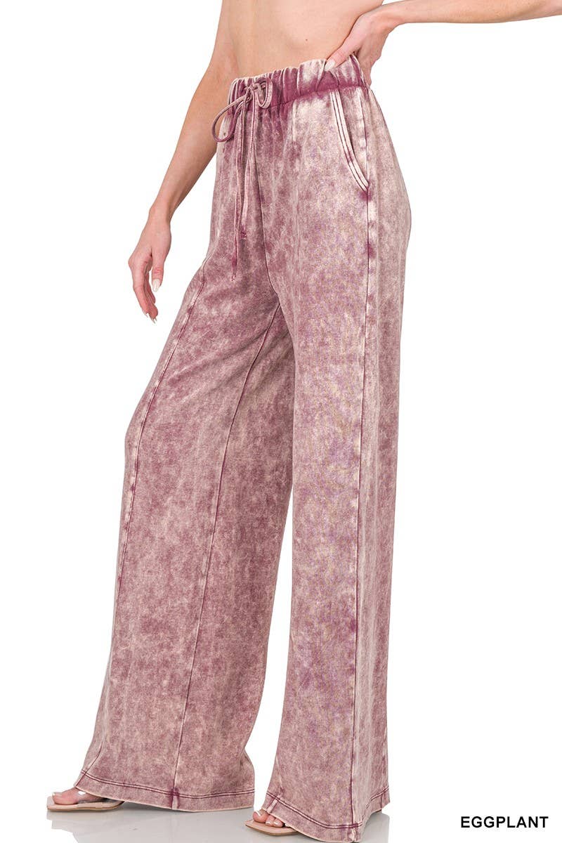 Baie Bleue - Wholesale Pants - Women's - P1756ZN - COOL ACID WASH WIDE LEG PANTS6