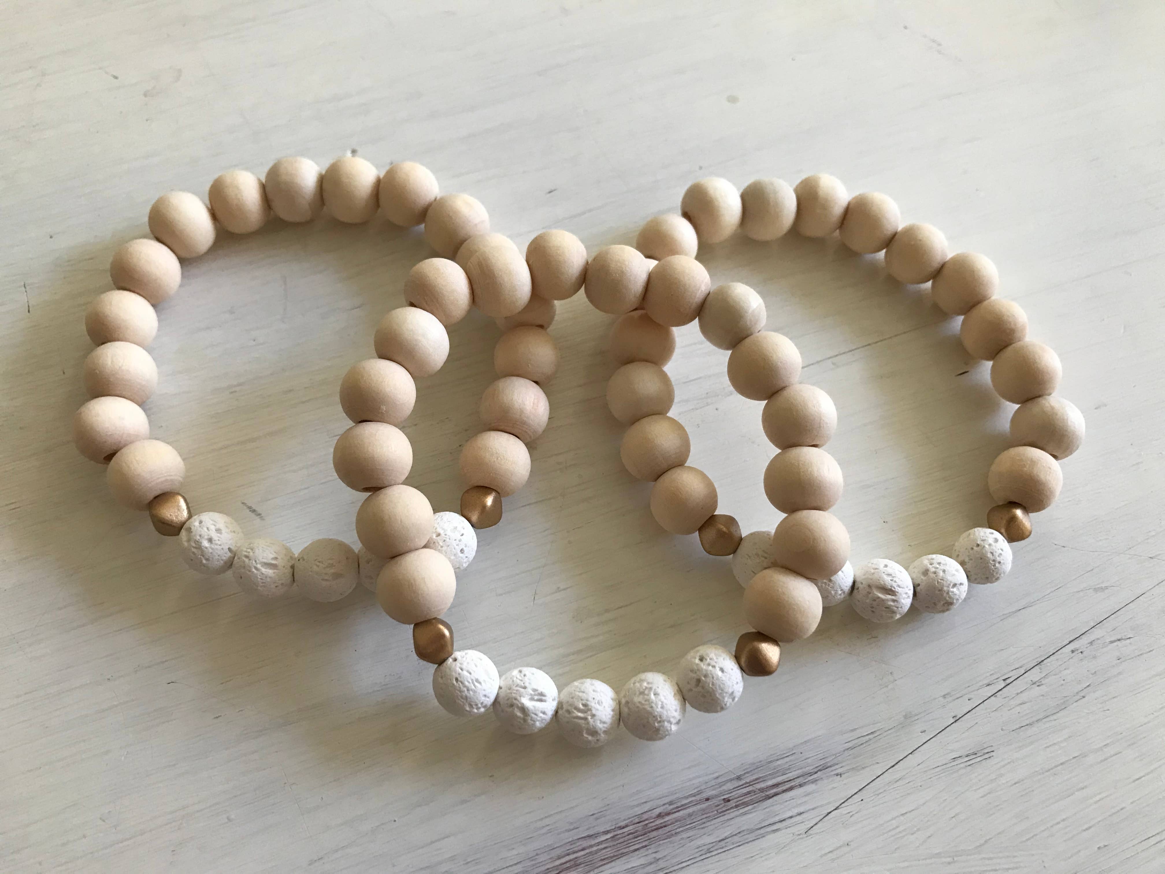 Miss Lou Makes - Wholesale Aromatherapy Bracelet - White Lava Stone and Wood Aromatherapy Bracelet2
