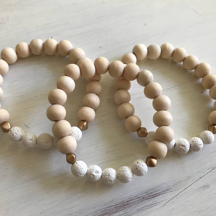 Miss Lou Makes - Wholesale Aromatherapy Bracelet - White Lava Stone and Wood Aromatherapy Bracelet2